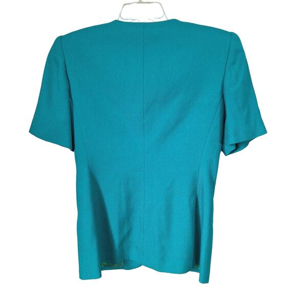 Vintage 80s/90s Teal Short Sleeve Gold Button Blazer Jacket Size Medium Career - Picture 8 of 8